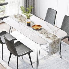 Aperturee - Aperturee Lovely Rabbits Brown Leaves Easter Table Runner