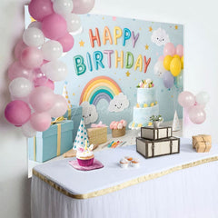 Aperturee - Aperturee Lovely Rainbow Balloon Cake Smash Birthday Backdrop