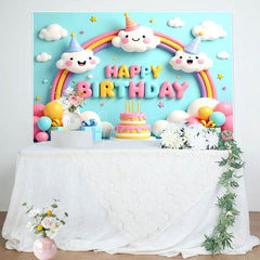 Aperturee - Aperturee Lovely Sky Clouds Rainbow Happy Birthday Backdrop