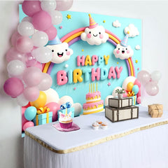 Aperturee - Aperturee Lovely Sky Clouds Rainbow Happy Birthday Backdrop