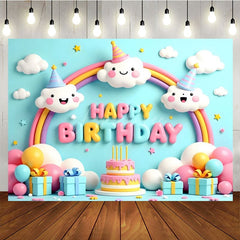 Aperturee - Aperturee Lovely Sky Clouds Rainbow Happy Birthday Backdrop