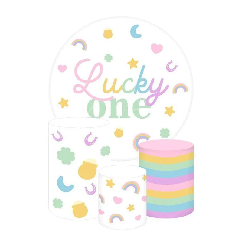Aperturee Aperturee Lucky One First Birthday Round Backdrop Kit St Patrick’s Day or Rainbow Party Girls Pastel Photo Prop Decor