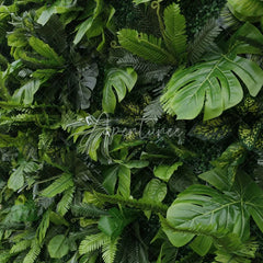 Aperturee - Aperturee Lush Green Artificial Flower Wall with Mixed Tropical Foliage Perfect for Wedding Party and Event Decor