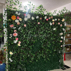 Aperturee - Aperturee Lush Green Artificial Flower Wall with Mixed White Pink Peach Blooms Elegant Wedding Party Event Decor