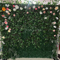 Aperturee - Aperturee Lush Green Artificial Flower Wall with Mixed White Pink Peach Blooms Elegant Wedding Party Event Decor