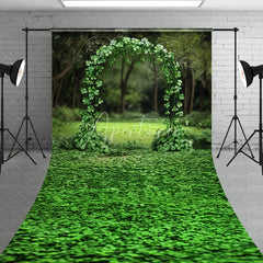Aperturee - Aperturee Lush Green Clover Archway and Enchanting Forest Sweep Backdrop Ideal for Spring Garden Parties and Photoshoots