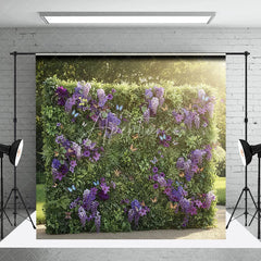 Aperturee - Aperturee Lush Green Foliage and Purple Flowers Photography Backdrop Vibrant Butterflies Garden Party Decor