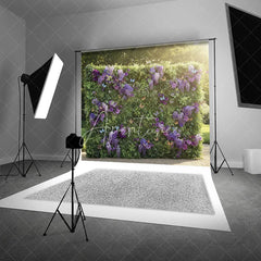 Aperturee - Aperturee Lush Green Foliage and Purple Flowers Photography Backdrop Vibrant Butterflies Garden Party Decor