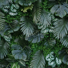 Aperturee - Aperturee Lush Green Tropical Artificial Flower Wall with Diverse Botanical Foliage Event Photo Backdrop Decor