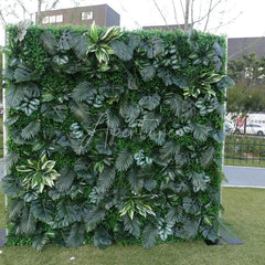 Aperturee - Aperturee Lush Green Tropical Artificial Flower Wall with Diverse Botanical Foliage Event Photo Backdrop Decor