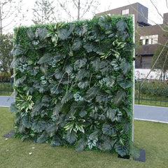 Aperturee - Aperturee Lush Green Tropical Artificial Flower Wall with Diverse Botanical Foliage Event Photo Backdrop Decor
