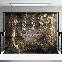 Aperturee - Aperturee Lush Green Vines with White and Pink Flowers Photography Backdrop Rustic Brick Wall Garden Arch Decor