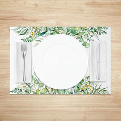 Aperturee - Aperturee Lush Greenery Spring Set of 4 Placemats Green Leaf Border and Beautiful Spring Text Dining Table Mats