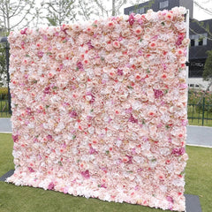 Aperturee - Aperturee Lush Pink and Peach Artificial Flower Wall with Cream Roses Elegant Wedding and Event Party Decor