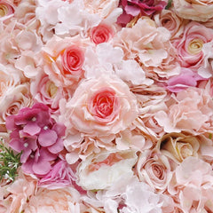 Aperturee - Aperturee Lush Pink and Peach Artificial Flower Wall with Cream Roses Elegant Wedding and Event Party Decor