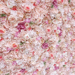 Aperturee - Aperturee Lush Pink and Peach Artificial Flower Wall with Cream Roses Elegant Wedding and Event Party Decor