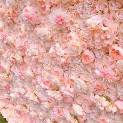 Aperturee - Aperturee Lush Pink and Peach Rose Artificial Flower Wall Elegant Floral Backdrop for Wedding Party and Event Decor