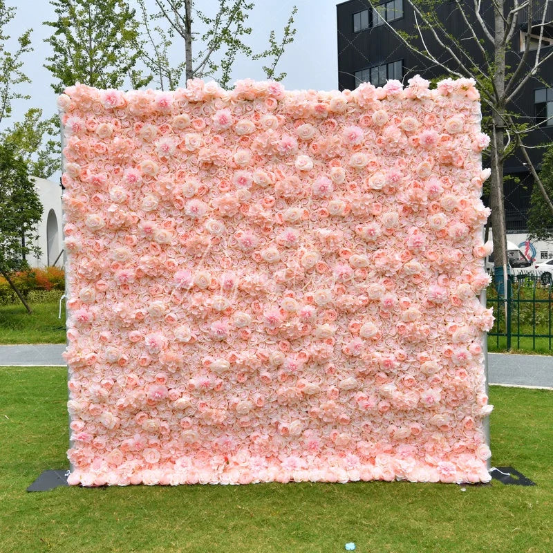 Aperturee - Aperturee Lush Pink and Peach Rose Artificial Flower Wall Elegant Floral Backdrop for Wedding Party and Event Decor
