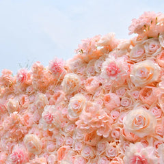 Aperturee - Aperturee Lush Pink and Peach Rose Artificial Flower Wall Elegant Floral Backdrop for Wedding Party and Event Decor