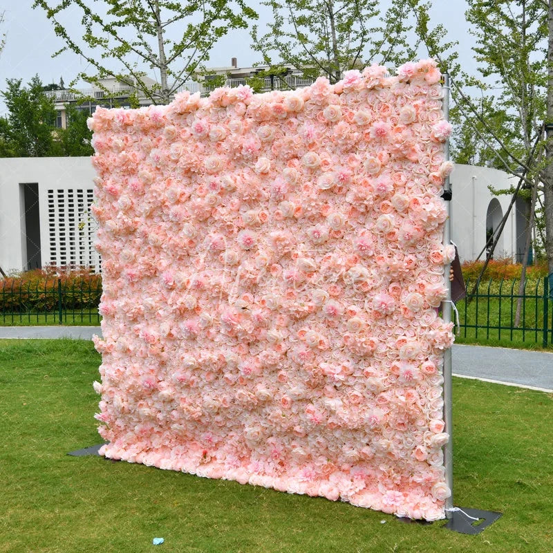 Aperturee - Aperturee Lush Pink and Peach Rose Artificial Flower Wall Elegant Floral Backdrop for Wedding Party and Event Decor