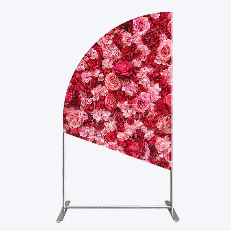 Aperturee - Aperturee Lush Pink and Red Rose Floral Wall Half Moon Arch Backdrop Elegant Wedding and Party Decor