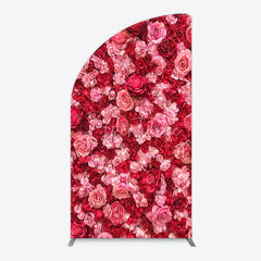 Aperturee - Aperturee Lush Pink and Red Rose Floral Wall Half Moon Arch Backdrop Elegant Wedding and Party Decor