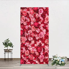Aperturee - Aperturee Lush Pink and Red Rose Flower Wall Rectangle Arch Backdrop Romantic Wedding and Party Decor