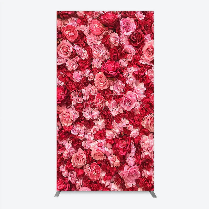 Aperturee - Aperturee Lush Pink and Red Rose Flower Wall Rectangle Arch Backdrop Romantic Wedding and Party Decor