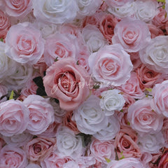 Aperturee - Aperturee Lush Pink and White Rose Artificial Flower Wall Backdrop Elegant Romantic Wedding and Event Party Decor