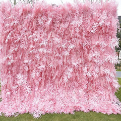 Aperturee - Aperturee Lush Pink Artificial Flower Wall with Bamboo Leaf Design Elegant Wedding and Party Event Decor