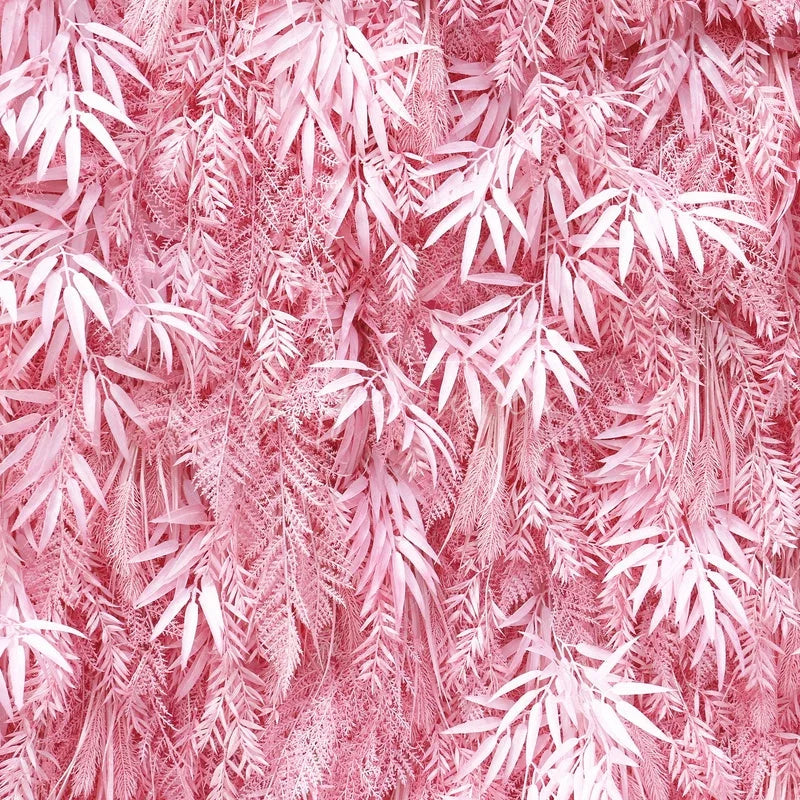 Aperturee - Aperturee Lush Pink Artificial Flower Wall with Bamboo Leaf Design Elegant Wedding and Party Event Decor
