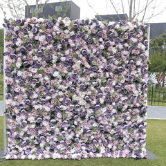 Aperturee - Aperturee Lush Purple White and Pink Rose Artificial Flower Wall Elegant Floral Backdrop for Wedding and Event Decor
