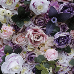 Aperturee - Aperturee Lush Purple White and Pink Rose Artificial Flower Wall Elegant Floral Backdrop for Wedding and Event Decor