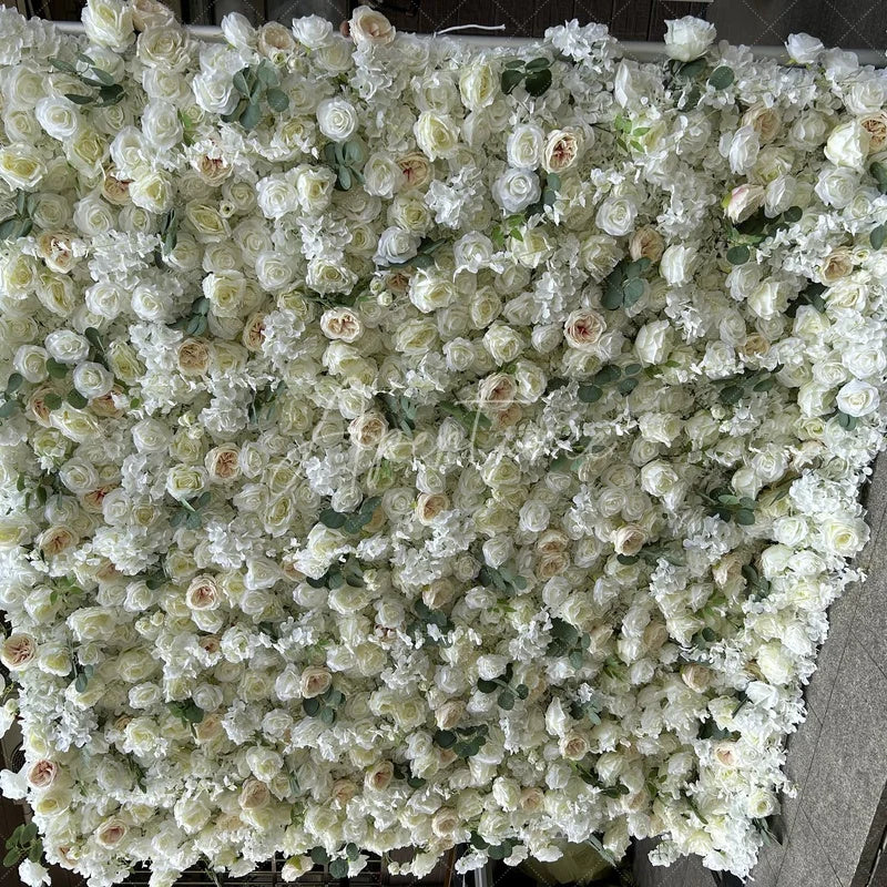 Aperturee - Aperturee Lush White and Cream Rose Artificial Flower Wall Elegant Floral Backdrop for Wedding and Event Decor