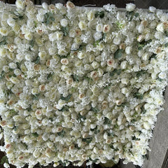 Aperturee - Aperturee Lush White and Cream Rose Artificial Flower Wall Elegant Floral Backdrop for Wedding and Event Decor