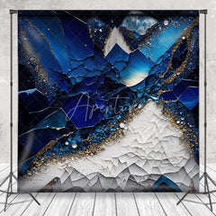 Aperturee - Aperturee Luxurious Deep Blue and White Abstract Photography Backdrop Gold Glitter Crystal Geode Design for Studio