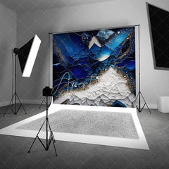 Aperturee - Aperturee Luxurious Deep Blue and White Abstract Photography Backdrop Gold Glitter Crystal Geode Design for Studio