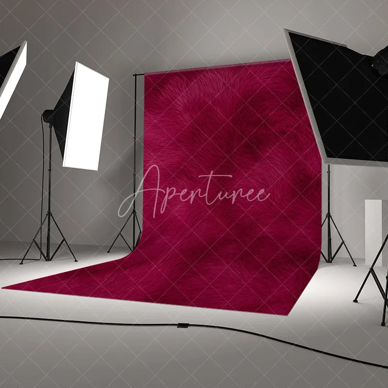 Aperturee - Aperturee Luxurious Deep Magenta Plush Fur Textured Photography Backdrop Soft Elegant Background for Creative Portraits.