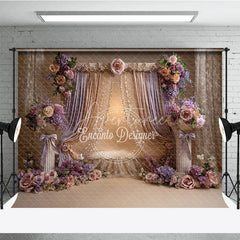 Aperturee - Aperturee Luxurious Gold and Lavender Drapes Photography Backdrop Elegant Floral Arrangements for Portraits