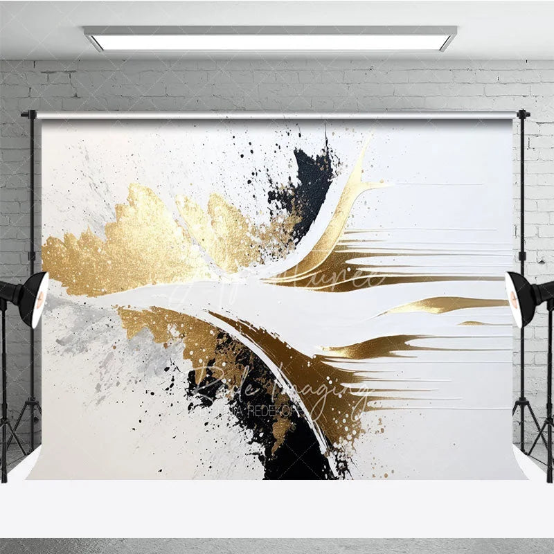 Aperturee - Aperturee Luxurious Gold Black and White Abstract Photography Backdrop Modern Artistic Studio Photo Background