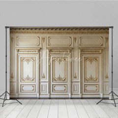 Aperturee - Aperturee Luxurious Gold Ornate Molding and Paneling Classic Baroque Photography Backdrop Elegant Cream Wall Decor for Portraits