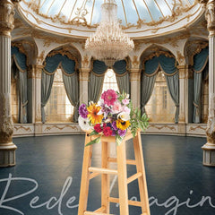Aperturee - Aperturee Luxury Blue Ballroom Architecture Photo Backdrop