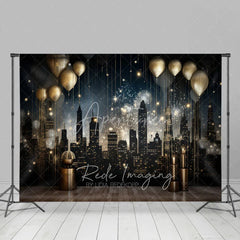 Aperturee - Aperturee Luxury City Night Skyline Backdrop Golden Balloons and Cityscape Photography Background for Gala