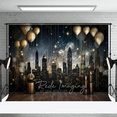 Aperturee - Aperturee Luxury City Night Skyline Backdrop Golden Balloons and Cityscape Photography Background for Gala