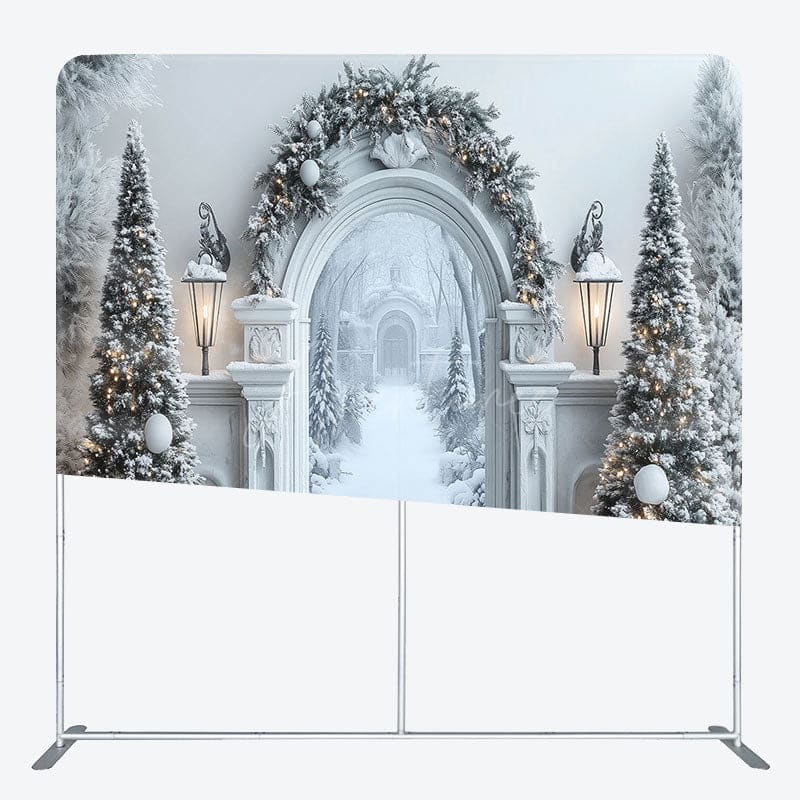 Aperturee - Aperturee Luxury Corridor Pine Trees Snowy Pillow Cover Backdrop