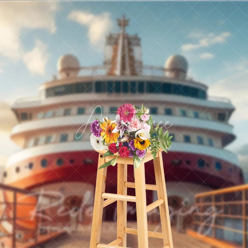 Aperturee - Aperturee Luxury Cruise Ship Deck Scenery Backdrop Ocean Vacation Photography Studio Background for Summer Party