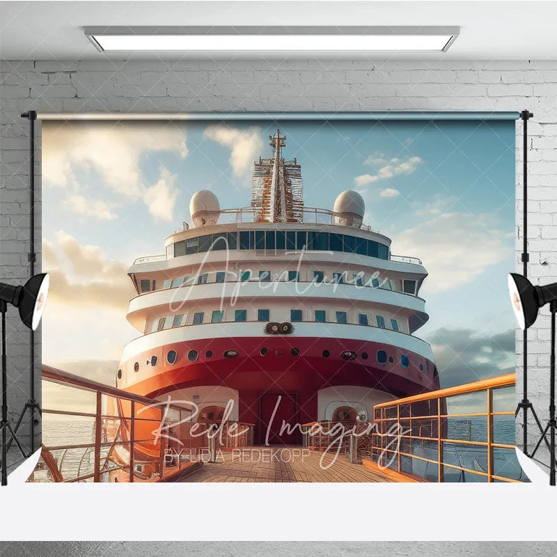 Aperturee - Aperturee Luxury Cruise Ship Deck Scenery Backdrop Ocean Vacation Photography Studio Background for Summer Party