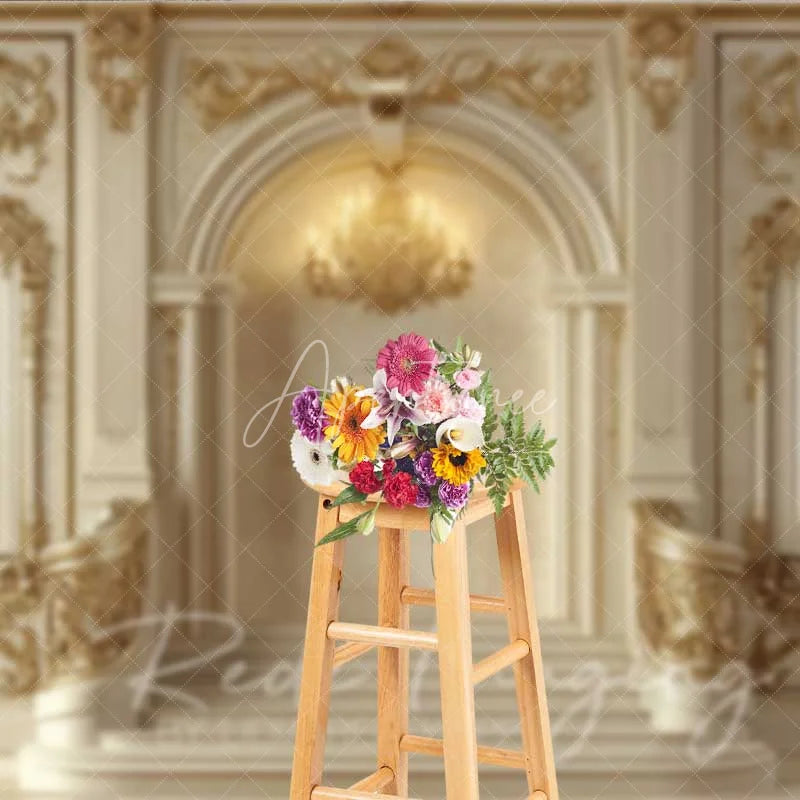 Aperturee - Aperturee Luxury Golden Palace Interior Photography Backdrop Ornate Archway Royal Wedding Background Elegant Architecture Photo