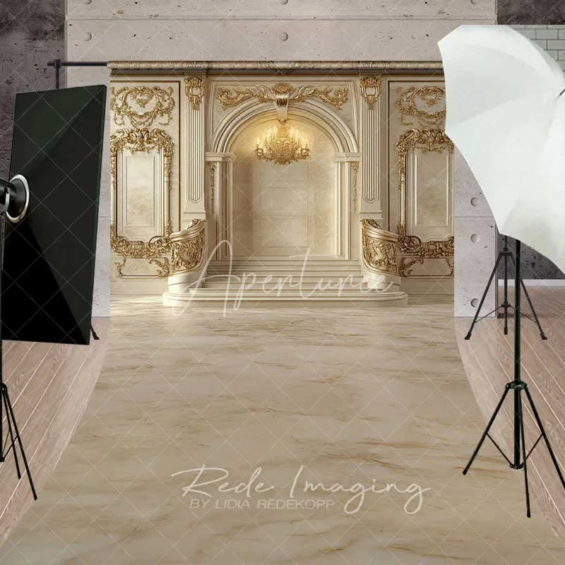 Aperturee - Aperturee Luxury Golden Palace Sweep Backdrop Royal Marble Texture Photography Floor Mat Elegant Wedding Decoration