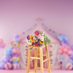 Aperturee - Aperturee Macaron Color Scheme Cute Circus Cake Smash Backdrop